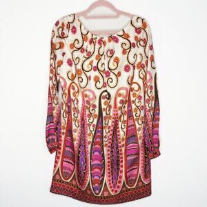Milly Paisley Floral Silk Boho Long Puff Sleeve Low Back Y2K Mini Dress 4